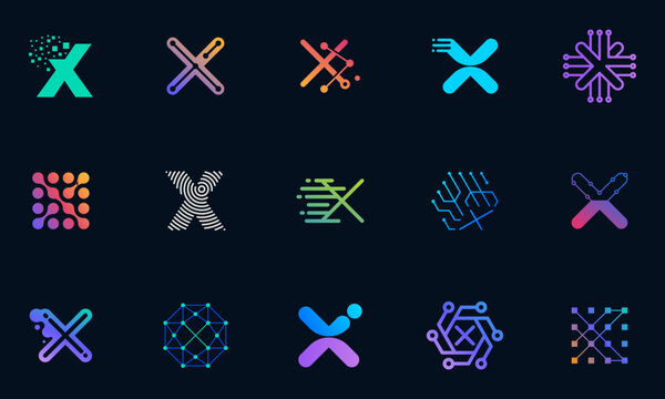 set of technology logo design letter X template vector