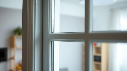 pvc. Interior view of a closed window with a simple PVC frame and soft lighting. real-estate listings, architecture portfolios, designed for real-estate listing and luxury residence showcases.