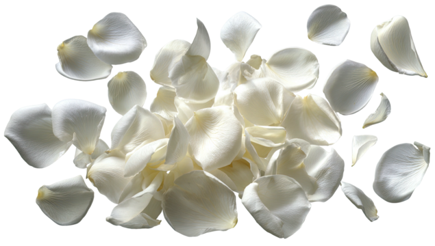 Scattered white flower petals on a dark background