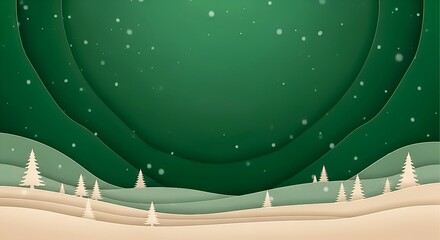 christmas greeting card : Paper Cut Style Detailed Festive Layered Christmas and New Year Landscape Scene with Pine Tree,  Scene Christmas Holiday Illustration	