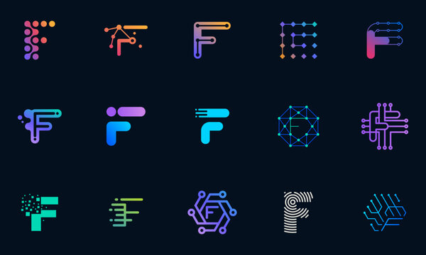Vector technology logo design letter F template