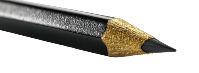 Sharp black pencil tip with wood grain detail against black