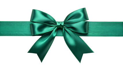 Emerald green satin ribbon tied in a refined bow, festive holiday aesthetic, glossy texture, isolated on transparent background.