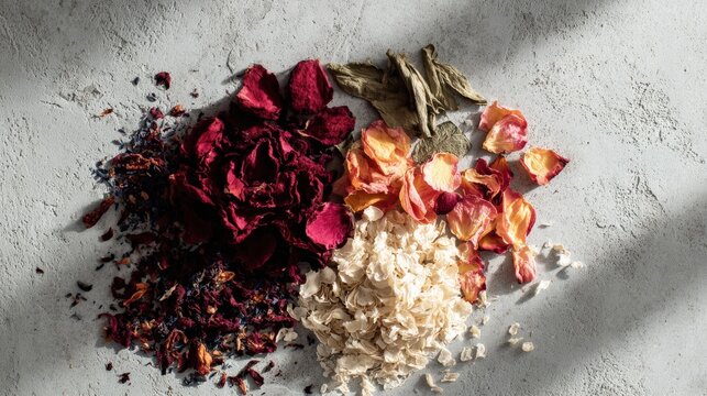 Dried Flower Petals Potpourri on Grey Cement