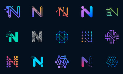 Vector technology logo design letter N template