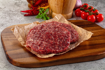 Raw beef burger cutlet for grill