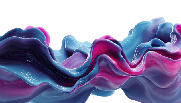 Flowing, glossy waves of blue and pink against a black background