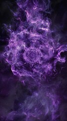 Obraz premium Mystical purple nebula flames engulfing magical seal, cosmic fantasy vertical background radiating arcane energy for dramatic visual storytelling
