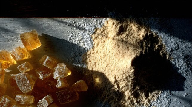 Minimalist Sugar Cubes and Powder on Sunlit Table - Powered by Adobe