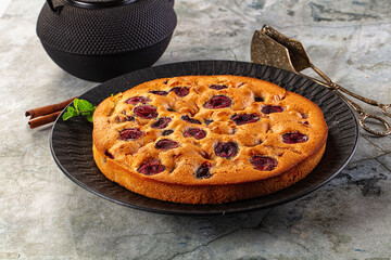 Crust homemade pie with plums