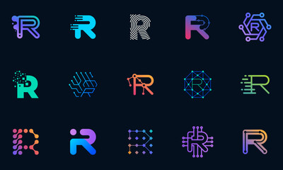 Vector technology logo design letter R template