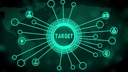 Global Target Network Concept with Icons and World Map Background goal objective