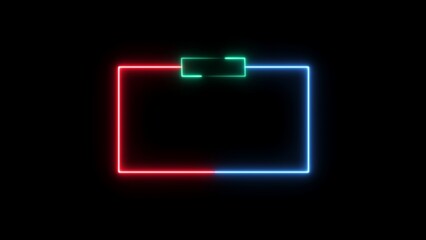 Rectangular neon frame with red and blue glowing sides and a green top bar on black background rectangle