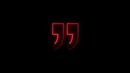 Red Neon Quotation Marks Glowing Against Black Background quote symbol punctuation