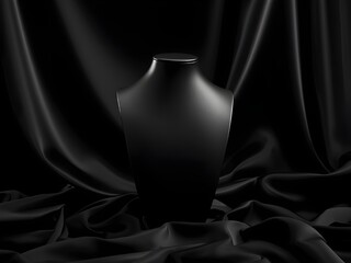 Elegant Dark Mockup Template. Isolated Black Display Mannequin on Shiny Cloth Surface for Product E-commerce