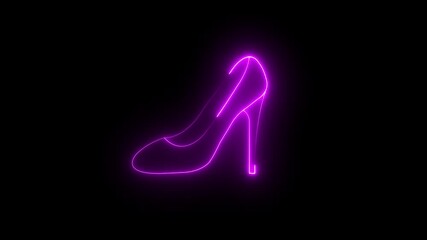 Neon pink high heel shoe design on a black background glowing elegant fashion, 4K Video motion graphic animation, high heel shoe icon fashion themed high definition motion video. - Powered by Adobe