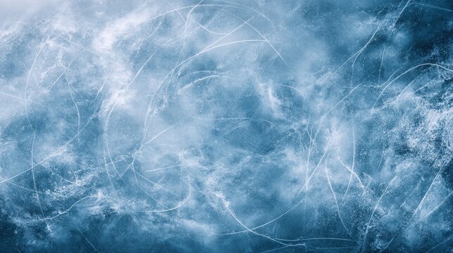Beautiful abstract of ice with skate marks, displaying a cold and crystalline texture.