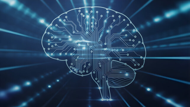 Futuristic brain circuitry shining brightly symbolizing advanced artificial intelligence