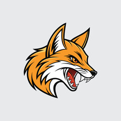 Obraz premium Profile View of Cartoon Style Angry Fox Head Vector Illustration Mascot Style for Sport Team Character with Detailed Orange Fur and Fierce Expression Isolated on Plain Background