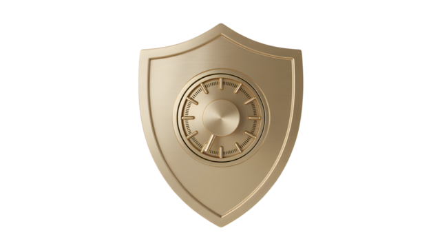 Elegant gold shield with safe lock for premium security and trusted protection
