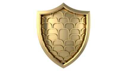 Elegant golden shield emblem with intricate pattern design, symbol of protection
