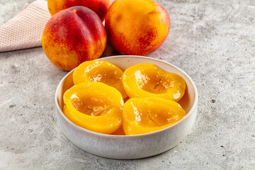 Sweet juicy canned peaches dessert