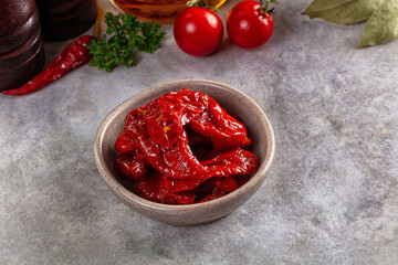 Tasty dried tomatoes in the bowl