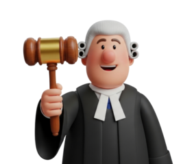 Cartoon judge holding gavel transparent background cutout png