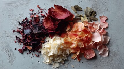 Dried Flower Petals Potpourri on Grey Cement