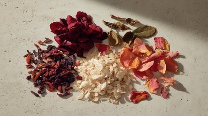 Dried Flower Petals Potpourri on Grey Cement