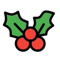Holly Leaves and Berries Icon – Flat Color Vector