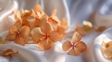 Delicate Dried Flowers on Flowing Silk Fabric