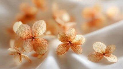Delicate Dried Flowers on Flowing Silk Fabric