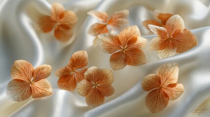 Delicate Dried Flowers on Flowing Silk Fabric