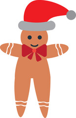 Gingerbread man wearing a red santa hat and bow tie