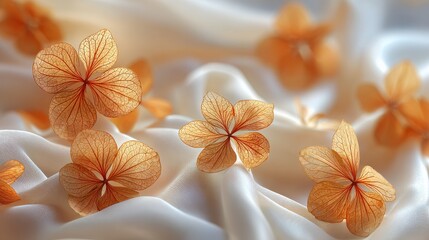 Delicate Dried Flowers on Flowing Silk Fabric