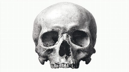 Obraz premium Detailed etching of a human skull on a white background, perfect for medical or artistic use.