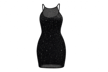 Elegant black dress with glitter isolated on transparent background fashion