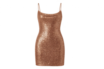 Elegant bronze sequin mini dress isolated on a transparent background, fashion