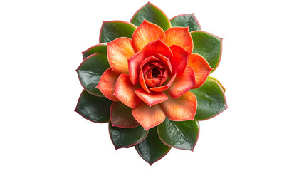 Overhead shot of a vibrant, multi-layered succulent with a rich gradient of colors