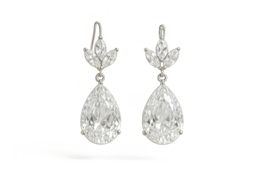 Elegant crystal earrings with transparent background for jewelry design use.