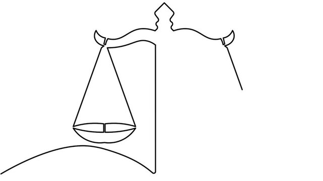Court legal scale icon one line art animation seamless loop