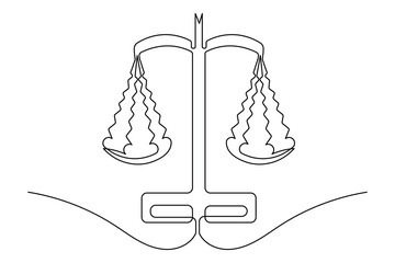 Continuous line drawing of court scale icon minimalist style isolate
