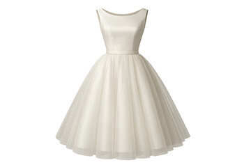 Obraz premium Elegant sleeveless cream formal dress isolated on transparent background, vintage style.