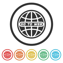 Go to web globe icon. Set icons in color circle buttons