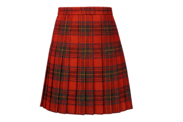 Classic red plaid pleated skirt isolated on transparent background, apparel.