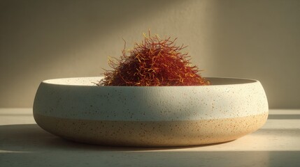 Saffron Threads in Minimalist Ceramic Bowl