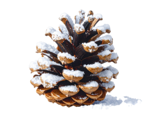 Pinecone covered in snow isolated on transparent background