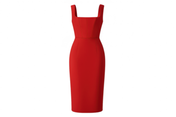 Elegant red midi dress, sleeveless and fitted, isolated on transparent background