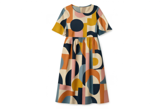 Stylish geometric pattern midi dress for women, isolated on transparent background